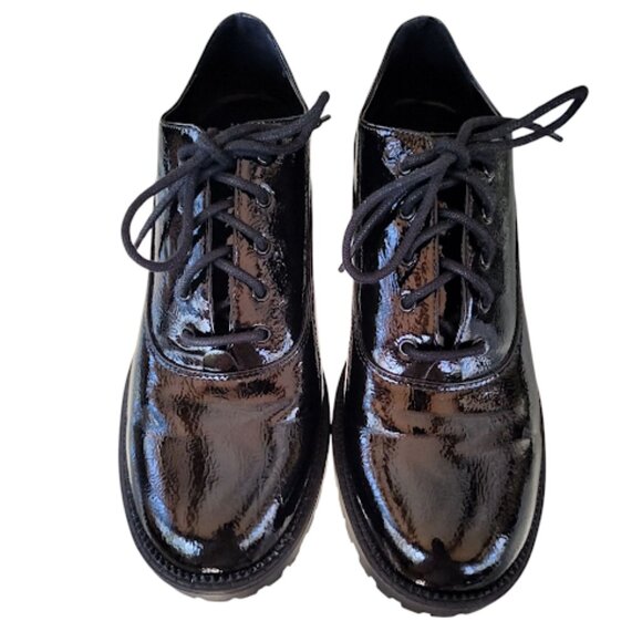 MIX NO. 6 | Black Oxford Heels Chunky Lug Sole Faux Vegan Leather Shiny Goth10 - Picture 12 of 15